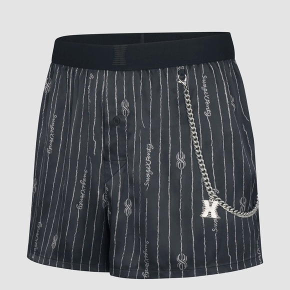 Savage X Fenty Sinister Mister Satin Boxers Caviar Black w Chain NIP - Picture 1 of 13